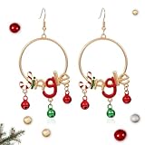 Artlunar Pendientes de aro geométricos, aretes de cascabel de Navidad, aretes colgantes de tuerca, aretes hipoalergénicos chapados en oro, juego de aretes para mujer, regalo de joyería de Halloween y