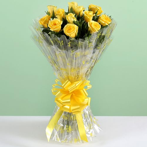 Send your love with 12 vibrant yellow roses, elegantly wrapped in tissue & tied with a ribbon For Anniversary Gift,Birthday Gift,Wedding Gift,Congratulations Gift,Mother's Day Gift(Same Day Delivery)-image-40