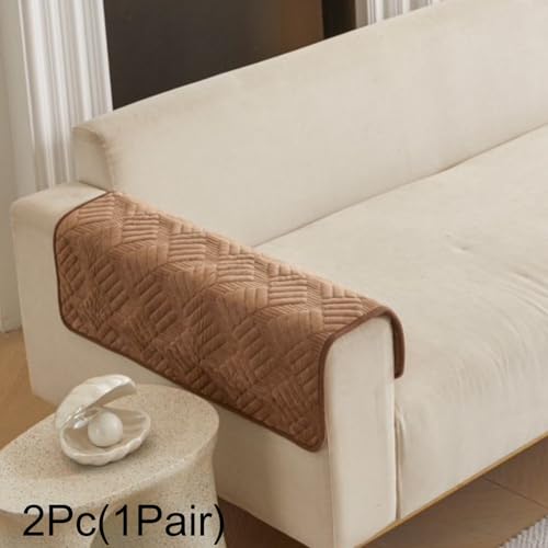 Image of HOMETHREADS Innovative Premium Velvet Sofa Cover Mat with PVC Backing for Non-Slip Comfort (L Brown, 2Pc Armrest Mat | 50x70cm)