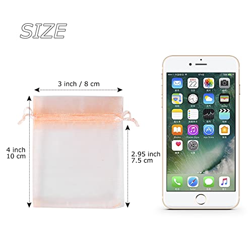 Image of HRX Package 100pcs Little Organza Bags 3 x 4 inch, Blush Peach Mesh Bags Drawstring Pouches for Jewelry Bracelets Candy Party Favor Small Gift