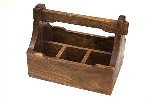 Mountain Woods Brown 4 Compartment Mango Wood Condiment Caddy Tabletop Cutlery and Napkin Holder - 9.125" x 3" x 3.125" Mountain Woods Brown 4 Compartment Mango Wood Condiment Caddy Tabletop Cutlery and Napkin Holder - 9.125" x 3" x 3.125"