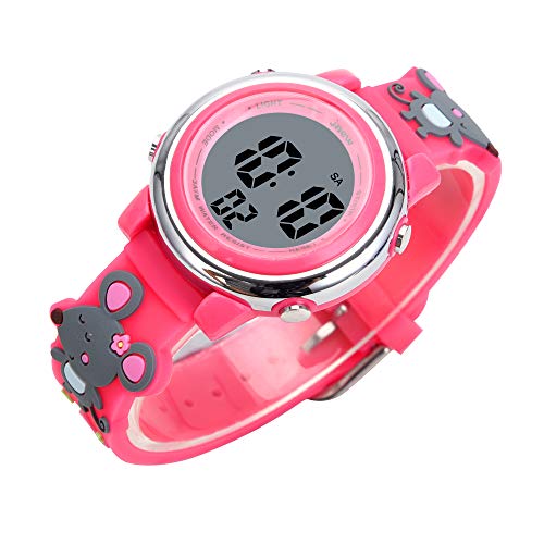 Kids Watches 3D Cartoon Silicone Mouse Waterproof 7 LED Color Lights Toddler Digital Wrist Watch with Alarm Stopwatch for 3-10 Year Girls Little Child (Red)3