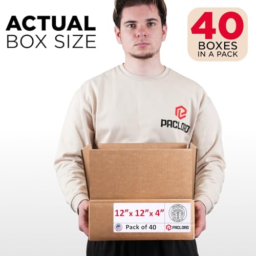 Image of Medium Cardboard Boxes 12 inchL x 12 inchW x 4 inchH (Pack of 40) - USA-Made Packing Boxes for Moving, Shipping, or Storage - USPS, UPS, FedEx Approved - Professional Packing Supplies for Moving | USA-Made Packing Boxes for Moving, Shipping, or Storage - USPS, UPS, FedEx Approved - Professional Packing Supplies