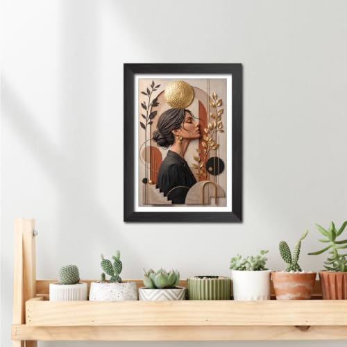 Image of TenorArts Lady Boho Art 3D Clay Textured Digital Art Print Photo Frame, Modern Art Painting For Bedroom Living Room Home and Cafe Decor | Minimal Drawing Black Framed Posters for Decoration (9x12 inches) [CL-A07]