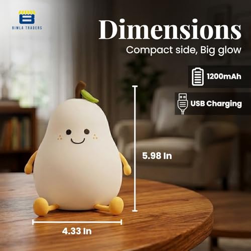 Image of Btag Silicone Pear Night Lamp - Touch-Control Color-Changing LED Light for Kids' Bedroom Decor, Home Decor Gift Items for Women (Pear Lamp)