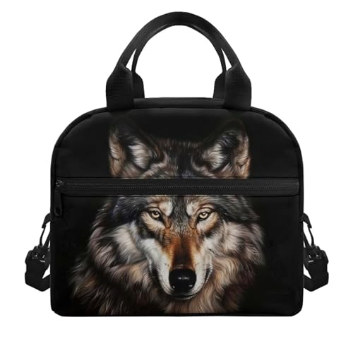ZUXONGSY Wolf Lunch Box Kids 8-10/10-12 Black Lunch Bag for Girls Lunchbag Reusable Lunchbox with Pockets Food Handbags Women Picnic Lunch Box