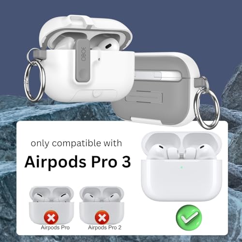 Image of Oboe Aegis Case 'Compatible with' Apple Airpods Pro 3 Case Full Protection Cover with Phone Stand, Magnetic Lock & Keyring (White) [AIRPODS & Charging CASE NOT Included]