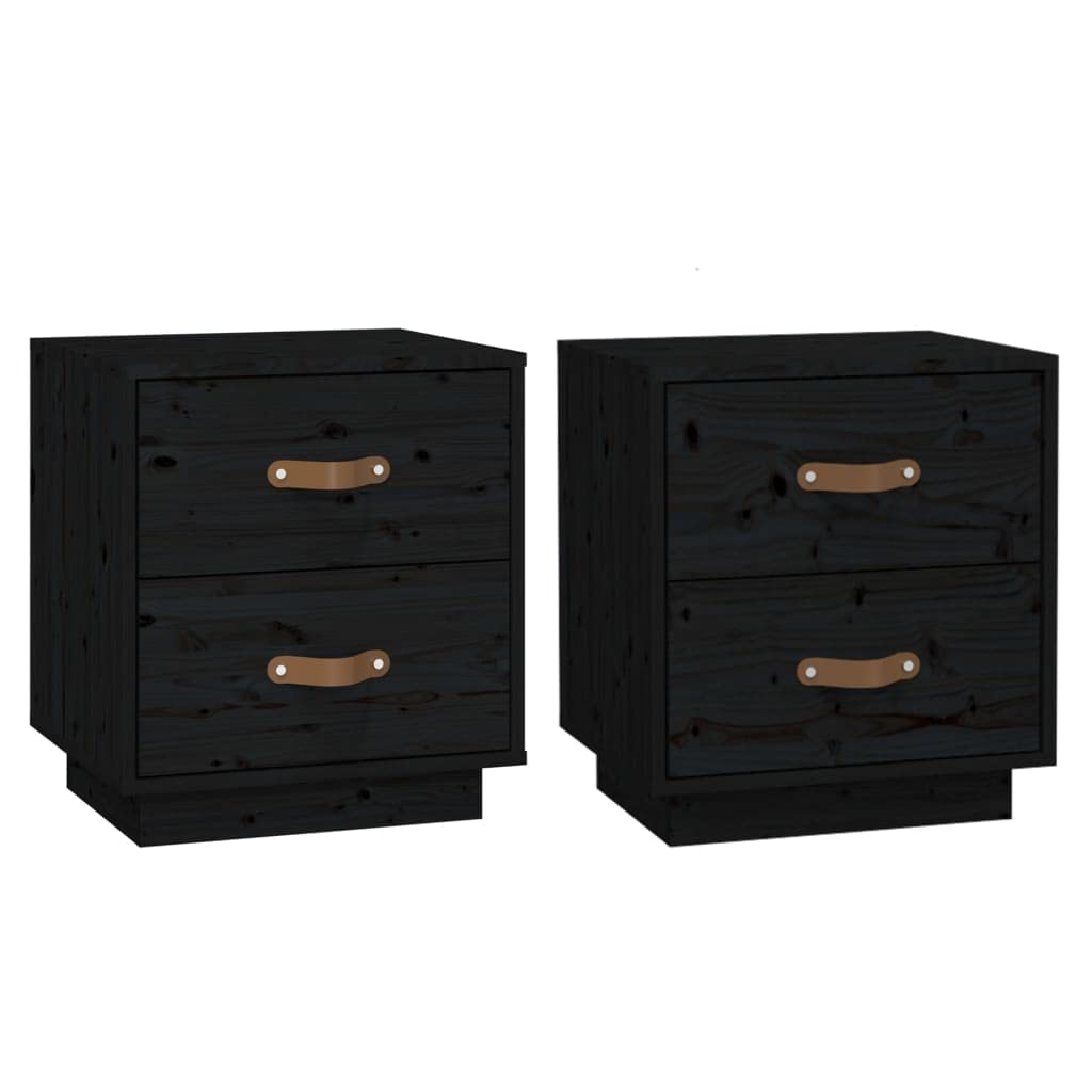 Table de chevet étroite pour optimiser l'espace : lot de 2 meubles noirs en pin avec tiroirs