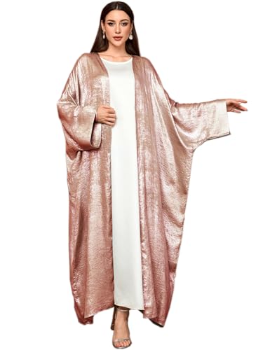 MedeShe Shiny Party Abaya Ramadan Eid Batwing Open Kimono Dubai Muslim Damen Abayas For Women Kaftan Dress Islamic Clothing (Pink, One Size)