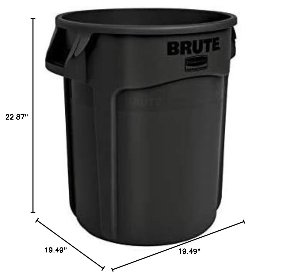Image of Rubbermaid Commercial Products BRUTE Heavy-Duty Round Garbage Can with Venting Channels, 20-Gallon, Black, Waste Container for Landscapers /Construction /Restaurants /Warehouses /Driveway, Pack of 6