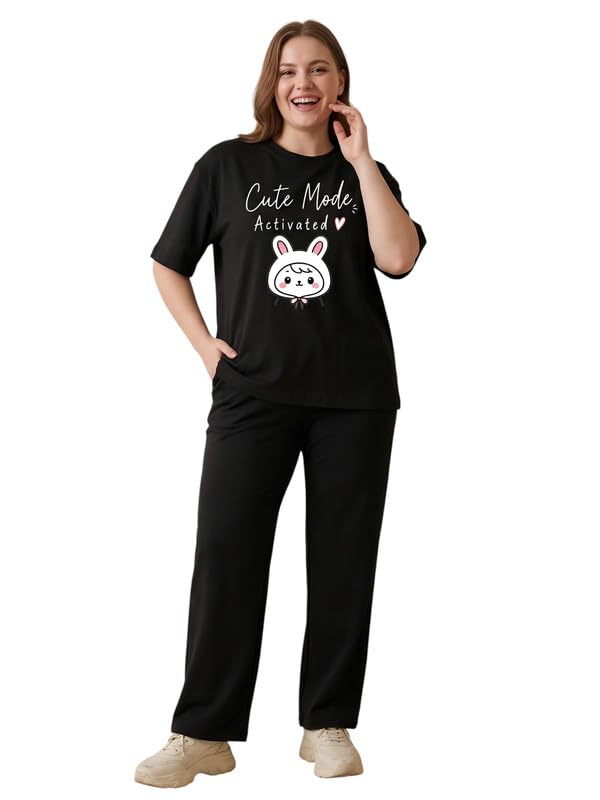 Image of My Swag Womens Nightsuit Set | Cute Bunny Graphic Print T-Shirt & Pajama | Soft Breathable Sleepwear and Loungewear Co-Ord Set for Women