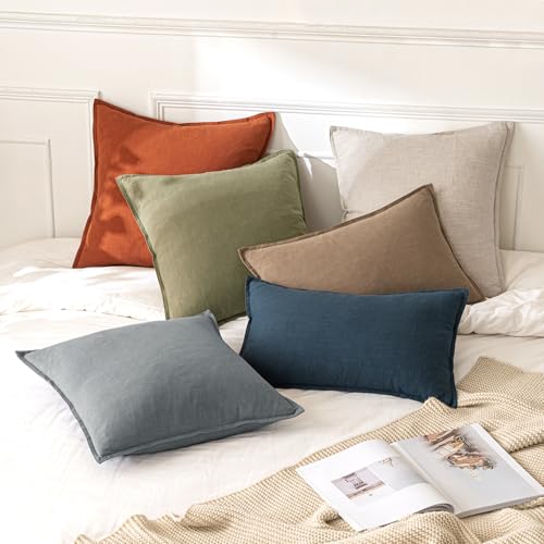 Image of MIULEE Decorative Linen Pillow Covers 20x20 Inch Burnt Orange Boho Farmhouse Neutral Couch Throw Pillows for Bed Pack of 2 Accent Modern Pillowcase Summer Sofa Livingroom Home Decor