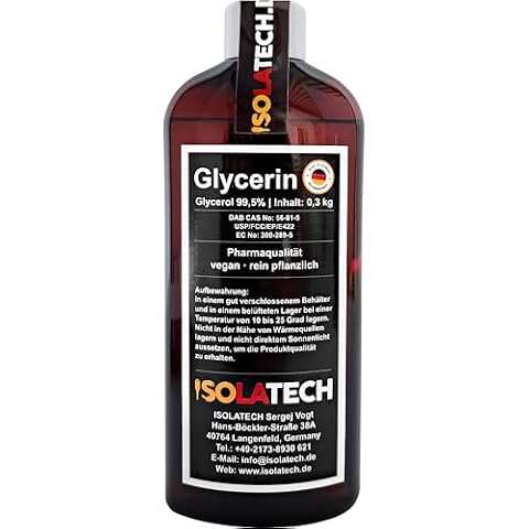 ISOLATECH Gliceryna 99,5% 250ml jakość farmaceutyczna wyprodukowana w Niemczech, odmierzona 99,98% czysta roślinna, gliceryna glicerolowa (zawartość 300g)