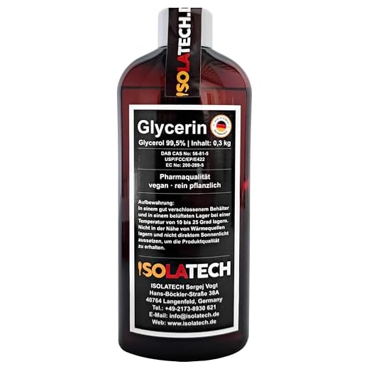 ISOLATECH Glycerin 99,5% 250ml Pharmaqualität made in Germany, gemessen 99,98% rein Pflanzlich, Glyzerin Glycerol flüssig transparent 250ml-Flasche (Inhalt 300g)