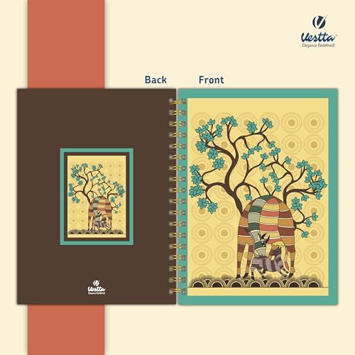 Image of VESTTA -ELEGANCE REDEFINED, B5, Hard Bound Notebook Diary, 7(L) X 9.75 (H) Inches, Gold Wiro Binding, Undated, 90 GSM paper, 192 Ruled Pages (Madhubani Folk Art Series 2)