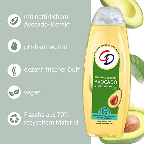 CD Feuchtigkeitsbad ’Avocado’, 1 x 500 ml, veganer Badezusatz, pflegt und spendet Feuchtigkeit, mit zart-frischem Duft, seifenfreie Körperpflege