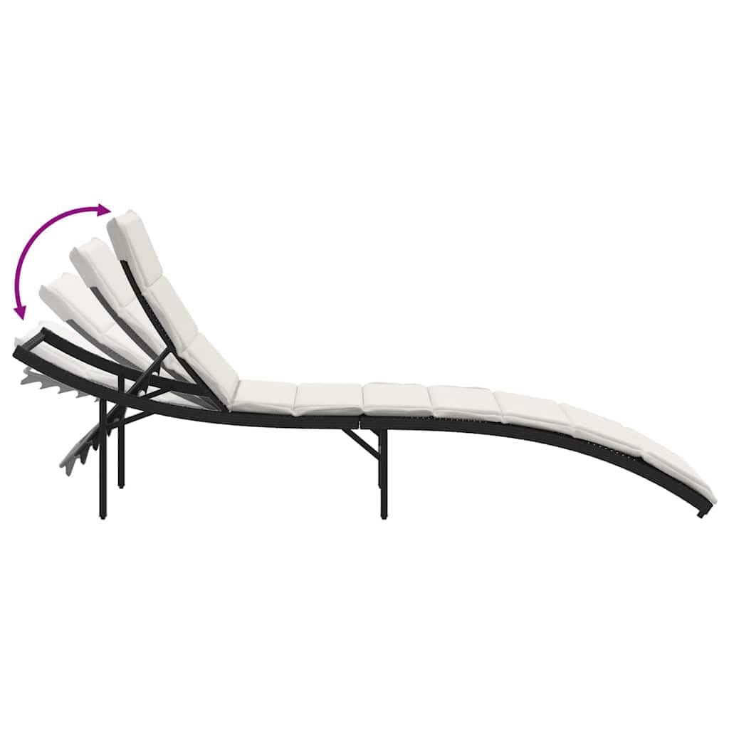 Juego de 2 tumbonas de ratán sintético con cojines en color negro | Cómoda tumbona de jardín para terraza y balcón con respaldo ajustable en 3 posiciones y cojines acolchados suaves.