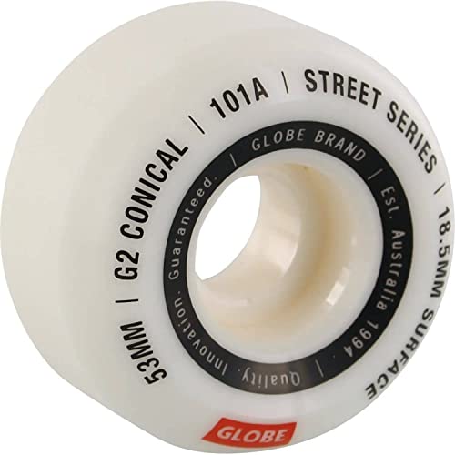 Globe G2 Conical Street Skateboard Wheels,White/Essential,53mm