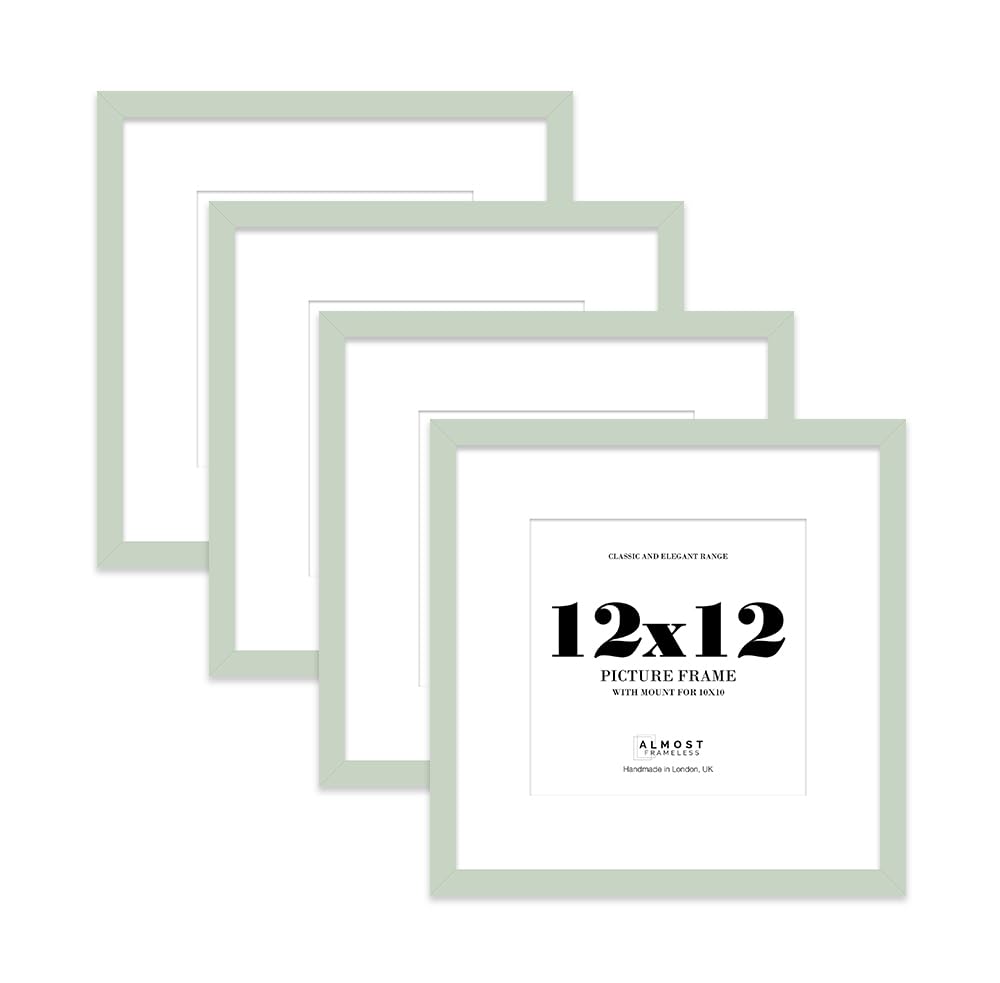 12x12 Mint Green Picture Frame with Mount for 10x10 Photos, Prints - Modern Square Wall Frame, Set of 4