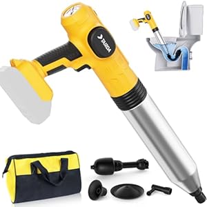 Electric Toilet Plunger Compatible for Dewalt 20v Battery(NO Battery), Cordless Toilet Plunger with Auto-Pressurized, NO Splashes & 3 Heads, Drain Unclogger Tool for Bathroom Shower Floor(Bare Tool)