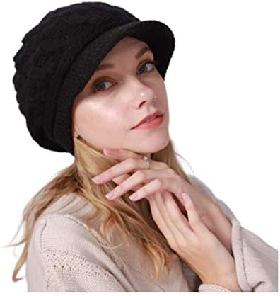 Blufly Winter Hats Cable Knitted Beanie Hat with Visor Beret Ribbed Ski Beanie Cap Slouchy Skull Hat Cap Headwear for Women and Girls (Black)