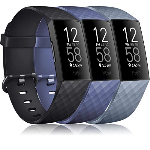 Wanme pour Fitbit Charge 3 Bracelet, Pack 3 Classique Réglable Bracelet De Rechange avec Classique en Aluminium Boucle en Alliage Compatible pour Fitbit Charge 3 (02 Black+Navy Blue+Blue Gray, S)