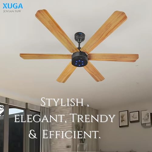 Image of XUGA Jovian F6W Premium Smart 1200mm, BEE 5-star BLDC fan,6 Blade,Remote Ceiling fan for Home, 100% Copper Motor,Energy Saving, High Air Delivery,LED Light, Wooden (Pack of 2)(5 Year Warranty)