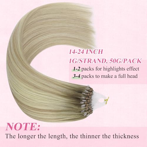 Image of YoungSee Micro Loop Hair Extensions Real Human Hair Blonde Bead Hair Extensions Human Hair Ash Blonde Ombre Platinum Blond Microbead Human Hair Extension Balayage for Adding Hair Length 22In 50s /57g
