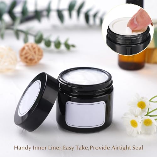 Image of Layhit 60 Pcs 2 oz Glass Jars with Lids Airtight Jars Bulk,Black | Empty, Airtight, Leakproof, Reusable, Small Jar with Blank Labels & Liners Lids, Travel Jars for Cream, Lotions, Candle