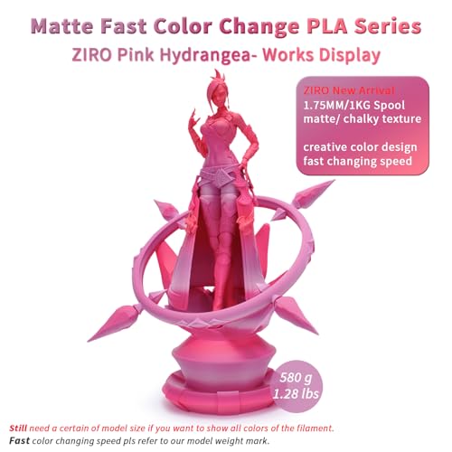 Image of ZIRO 3D Printer Filament, Fast Color Change, Matte PLA 1KG, Pink Hydrangea