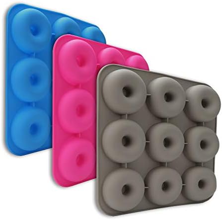 Donut Pan, 9 Cavity Silicone Donut Baking Pan Non-stick Donut Mold, Durable Baking Kitchen Accessories Easy to Clean, 3-Pack Safe Donut Baking Pan and Spatula