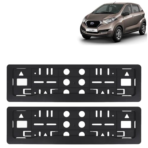 Image of KINGSWAY Redi Go Car Number Plate Frames for All 2016 to 2022 Models of Datsun Car Registration Plate Holders, Black Licence Plate Covers (Front and Rear), Universal Size 51.5 x 14.5 cm
