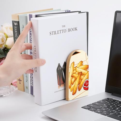 Sujetalibros de taco pizza de madera con base resistente para libros pesados 7