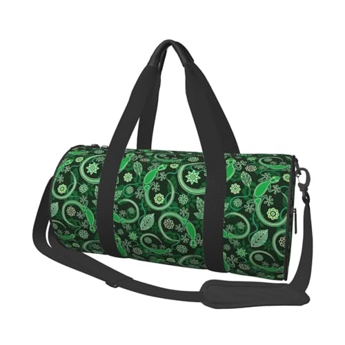 Travel Duffle Bag, Abstract Gecko Lizard Green Sports Gym Bag for Women Men, Carry On Bag Weekender Overnight Duffel Bag, Personal Item Travel Bag