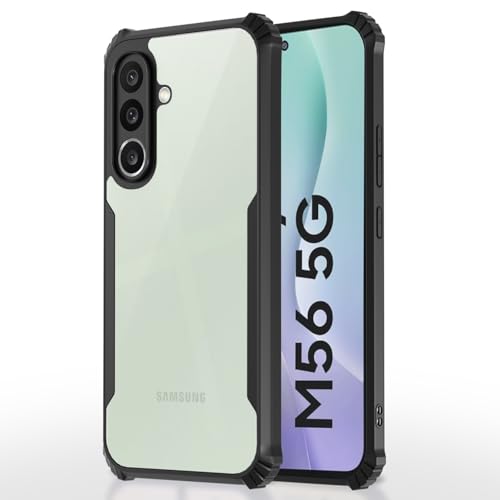 Image of Pikkme Back Cover for Samsung Galaxy M56 5G | Ultra Hyrbid | Full Camera Protection | Raised Edge | Crystal Clear Transparent Bumper Case (Black)