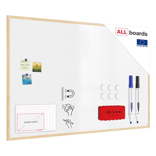 ALLboards Whiteboard mit Holzrahmen 150x100cm Magnettafel Wei...
