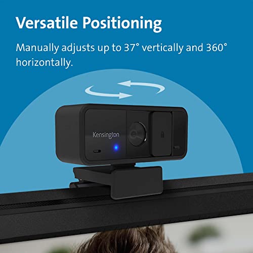 Image of Kensington W1050 1080p Fixed Focus Wide Angle Webcam for Video Conference, Dual Stereo Mic, Software Control, Privacy Cover, Works with Microsoft Teams, Google Meet, Zoom and More (K80250WW)
