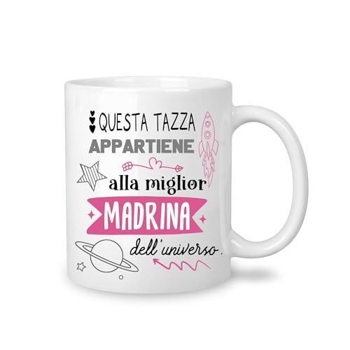 Yufansd Mug Tazza Madrina - Alla Miglior dell'Universo - Regalo Originale per Battesimo, Compleanno da Figlioccio - Tazza Caffè in Ceramica 350 ML