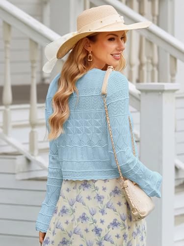 Image of FAIRY SEASON Women's Cropped Cardigan Sweater, Openwork Hollow Knit Shrug | Bell Sleeve, Versatile Outerwear to Match Dresses for Daily Outings, Dinner Dates and Casual Evening Occasions