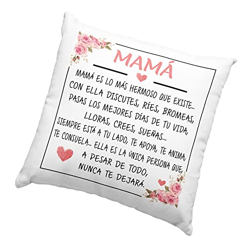 Cojin Personalizado 40x40 Mamá con dedicación, Idea, Regalos para el día de la Madre Originales, Ideas de Regalo de cumpleaños de Mamá - con Relleno (40 x 40 cm, Blanco) Cover