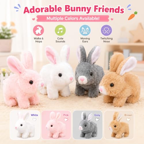 Image of Bunny Interactive Rabbit Toy for Kids - Walking Hopping Bunny with Sound, Moving Ears, Twitching Nose & Mouth, Soft Plush Rabbit Toy for Baby Boys & Girls (Cream)