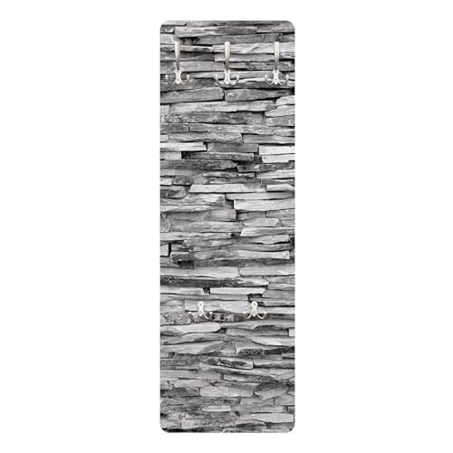 Bilderwelten Garderobe Steinoptik 105cm x 34cm 3D-Optik Modern Steinwand Garderobenhaken Garderobenpaneel Flurgarderobe Flur-Möbel Wandgarderobe Holz