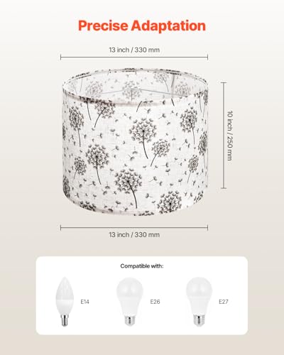 VEVOR Drum Lamp Shade 2 Set, 13 in Top x 13 in Bottom x 10 in High, Medium Drum Linen Lampshade, Replacement Lamp Shade for Table Lamps Floor Lamps, Easy Assembly Required (Light Dandelion Pattern)
