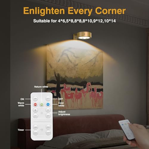EUIOKUN Pacote com 3 lâmpadas sem fio, luz de pintura operada a bateria com controle remoto, tempori