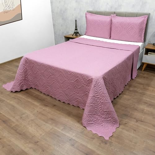 Kit Colcha Cobre Leito Camili Super King Dupla Face 3 Peças Ultrassônico (Rosê)