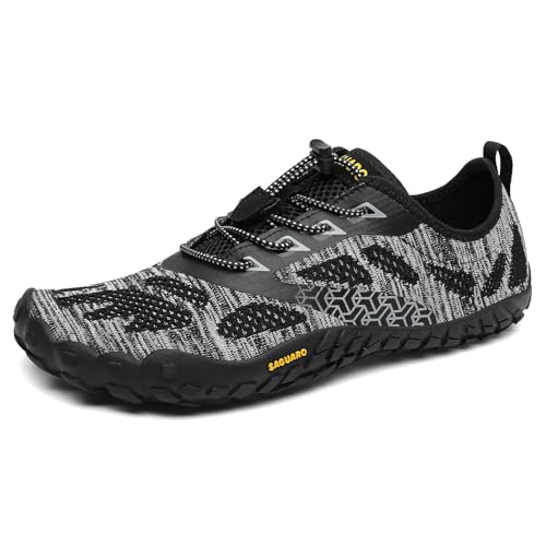 SAGUARO Hombre Mujer Zapatillas Barefoot Zapatos Minimalistas Cinco Dedos Correr Gimnasio Senderismo para Transpirables Antideslizantes Ligeras Negromecá,Gr.42