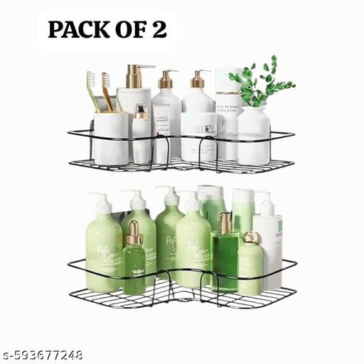 Image of 2 PIS Combo of The Self-Adhesive Metal Bathroom Corner Rack Storage Shelves Bathroom Shelf /Shelves Corner