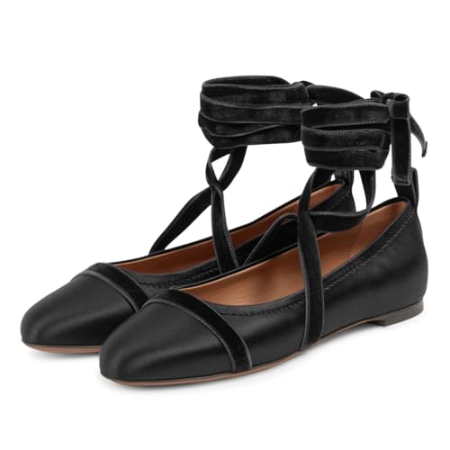 miss left Women Lovely Closed Round Toe Satin Ballet Flats Strappy Ankle Strap Comfy Party Dating Dressy Shoes Size 4-16 US4