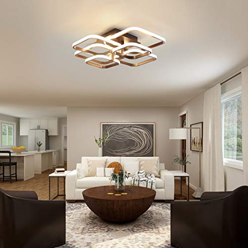 IKK Modern LED Ceiling Light Fixture, 6 Heads Geometric Ceiling Lamp Flush Mount Square Ceiling Lighting for Bedroom Living Room Dress Room, Hallway, Entry Foyer, Bright White 4000 K/Coffee Color