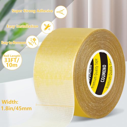 Image of COUMNEO 2 Pack Double Sided Tape Super Sticky Clear Tape Heavy Duty2 Pack 1.8in x 33FT Removes Cleanly for Fabric Carpet Car Photos, Wall DIY Crafts